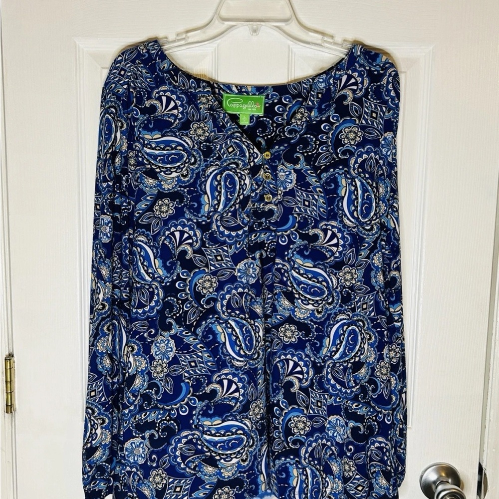 Navy and White Paisley Blouse